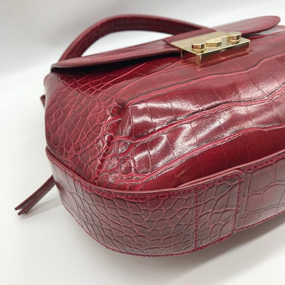 Emporio Armani Burgundy Croc Embossed Leather Crossbody Bag - Picture 6 of 10